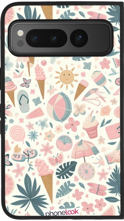 Coque Google Pixel Fold - Silicone rigide noir Summer Pink Pattern