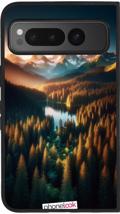 Coque Google Pixel Fold - Silicone rigide noir Sunset Forest Lake