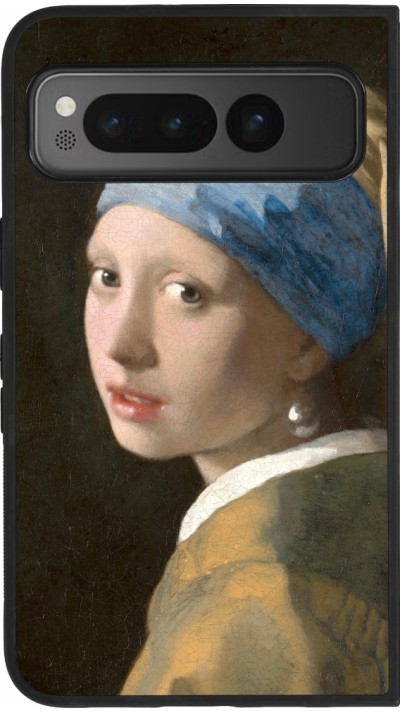Coque Google Pixel Fold - Silicone rigide noir Tableau art - La Jeune fille à la perle - Johannes Vermeer