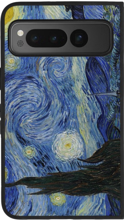 Coque Google Pixel Fold - Silicone rigide noir Tableau art - La Nuit étoilée - Van Gogh