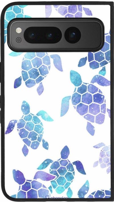 Coque Google Pixel Fold - Silicone rigide noir Turtles pattern watercolor