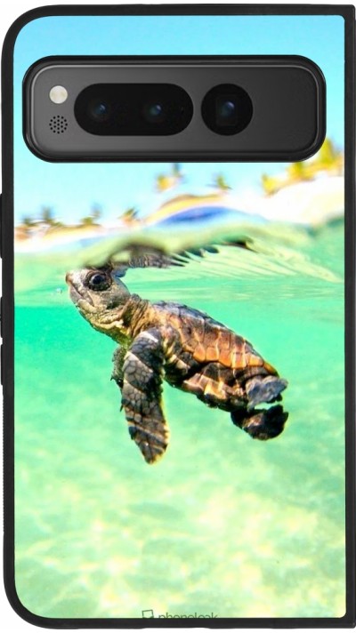 Coque Google Pixel Fold - Silicone rigide noir Turtle Underwater