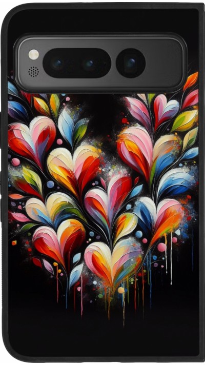 Coque Google Pixel Fold - Silicone rigide noir Valentine 2024 Coeur Noir Abstrait