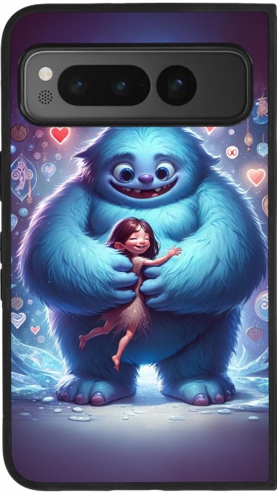 Coque Google Pixel Fold - Silicone rigide noir Valentine 2024 Fluffy Love