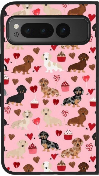 Google Pixel Fold Case Hülle - Silikon schwarz Valentine 2024 puppy love