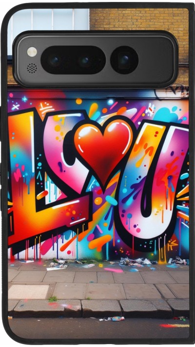 Coque Google Pixel Fold - Silicone rigide noir Valentine 2025 Love U Tag