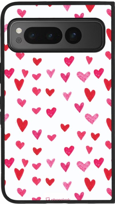 Coque Google Pixel Fold - Silicone rigide noir Valentine 2022 Many pink hearts