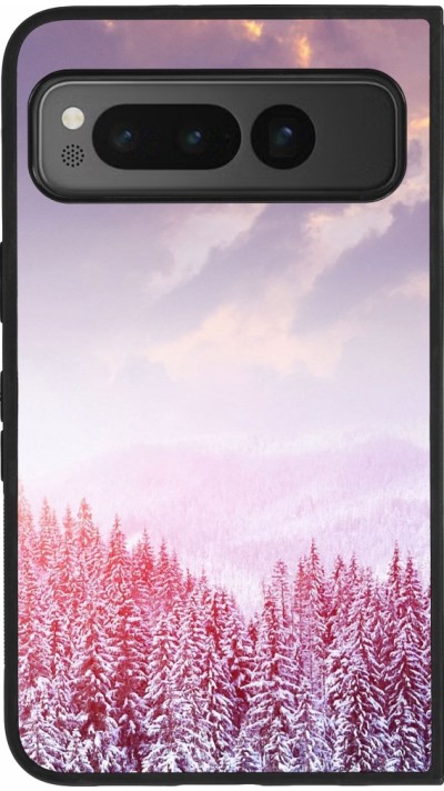 Google Pixel Fold Case Hülle - Silikon schwarz Winter 22 Pink Forest