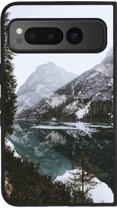 Google Pixel Fold Case Hülle - Silikon schwarz Winter 22 snowy mountain and lake