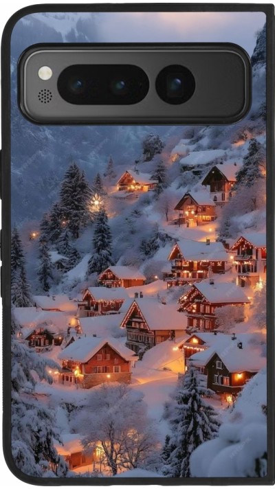 Google Pixel Fold Case Hülle - Silikon schwarz Winter 25 Winter snowy village