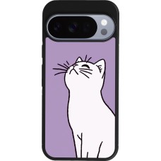 Google Pixel 10 / Pixel 10 Pro Case Hülle - Silikon schwarz Chat auf lila Hintergrund