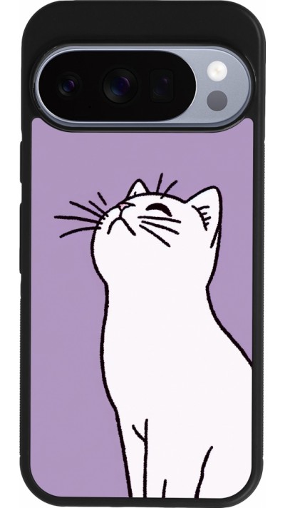 Google Pixel 10 / Pixel 10 Pro Case Hülle - Silikon schwarz Chat auf lila Hintergrund