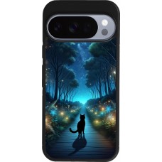Google Pixel 10 / Pixel 10 Pro Case Hülle - Silikon schwarz Schwarze Katze Spaziergang