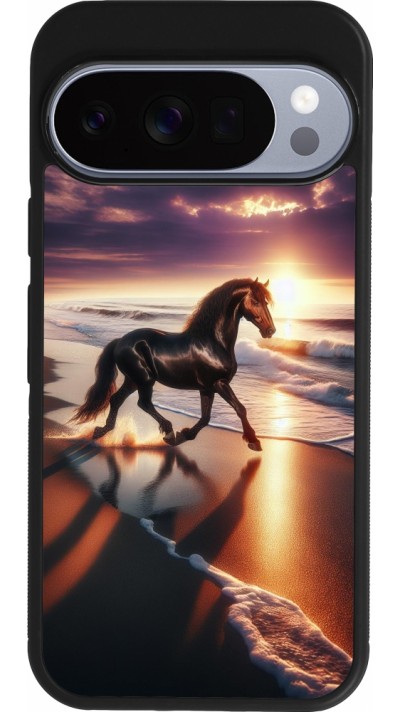 Google Pixel 10 / Pixel 10 Pro Case Hülle - Silikon schwarz Pferd majestätisch Strand