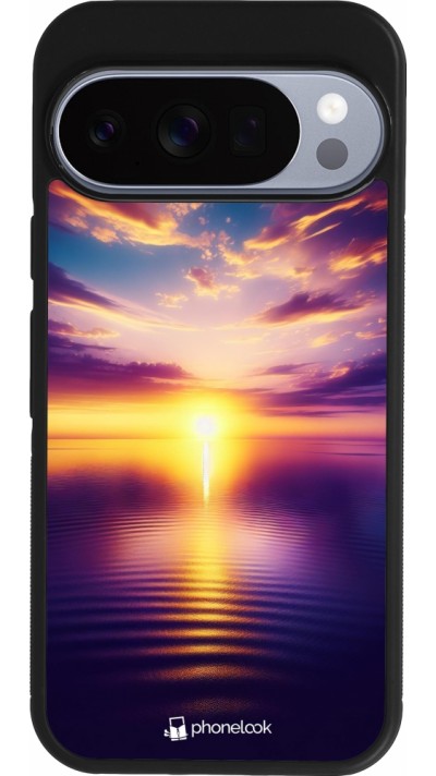 Google Pixel 10 / Pixel 10 Pro Case Hülle - Silikon schwarz Sonnenuntergang gelb violett