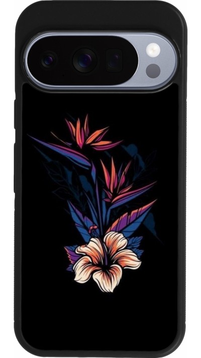 Google Pixel 10 / Pixel 10 Pro Case Hülle - Silikon schwarz Dark Flowers