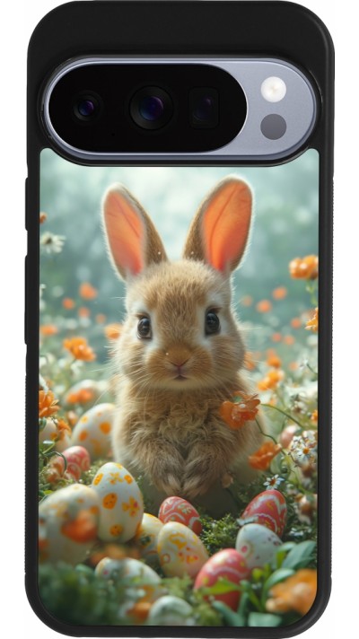 Google Pixel 10 / Pixel 10 Pro Case Hülle - Silikon schwarz Easter 2026 Rabbit in the garden