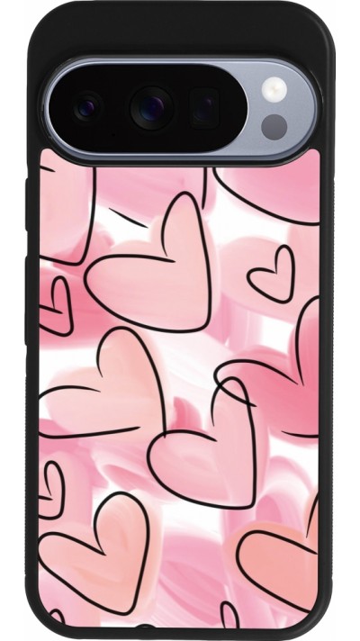 Google Pixel 10 / Pixel 10 Pro Case Hülle - Silikon schwarz Easter 2023 pink hearts