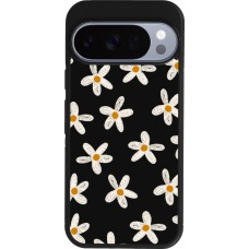 Google Pixel 10 / Pixel 10 Pro Case Hülle - Silikon schwarz Easter 2024 white on black flower