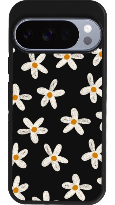 Google Pixel 10 / Pixel 10 Pro Case Hülle - Silikon schwarz Easter 2024 white on black flower
