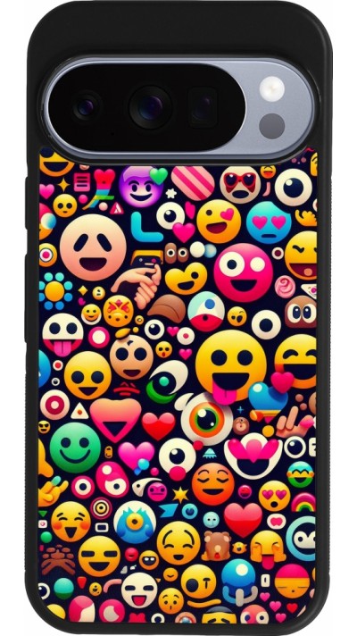Google Pixel 10 / Pixel 10 Pro Case Hülle - Silikon schwarz Emoji Mix Farbe