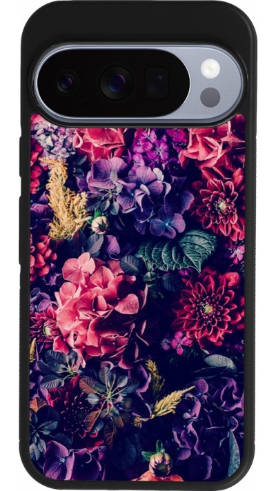 Google Pixel 10 / Pixel 10 Pro Case Hülle - Silikon schwarz Flowers Dark