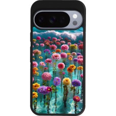 Coque Google Pixel 10 / Pixel 10 Pro - Silicone rigide noir Flower sea waves