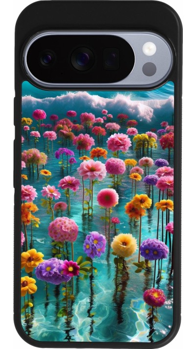 Coque Google Pixel 10 / Pixel 10 Pro - Silicone rigide noir Flower sea waves