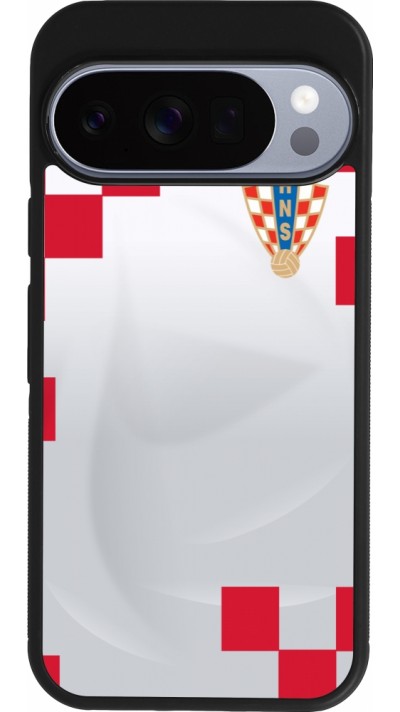 Coque Google Pixel 10 / Pixel 10 Pro - Silicone rigide noir Maillot de football Croatie 2022 personnalisable