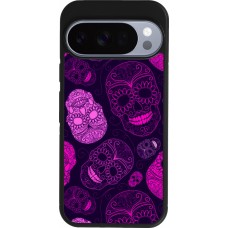 Google Pixel 10 / Pixel 10 Pro Case Hülle - Silikon schwarz Halloween 2023 pink skulls