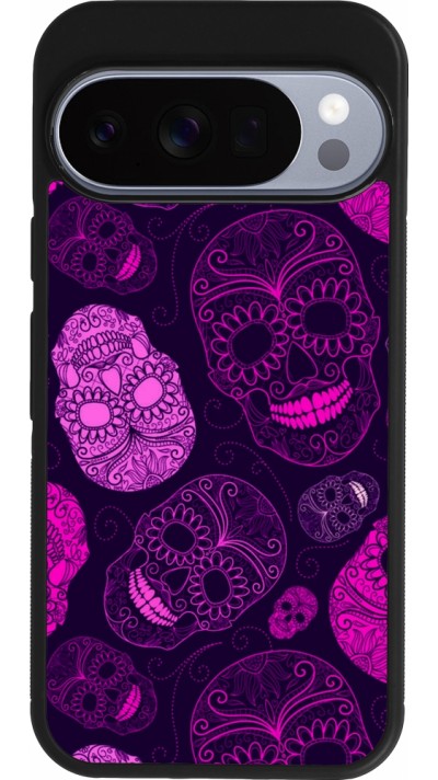 Google Pixel 10 / Pixel 10 Pro Case Hülle - Silikon schwarz Halloween 2023 pink skulls