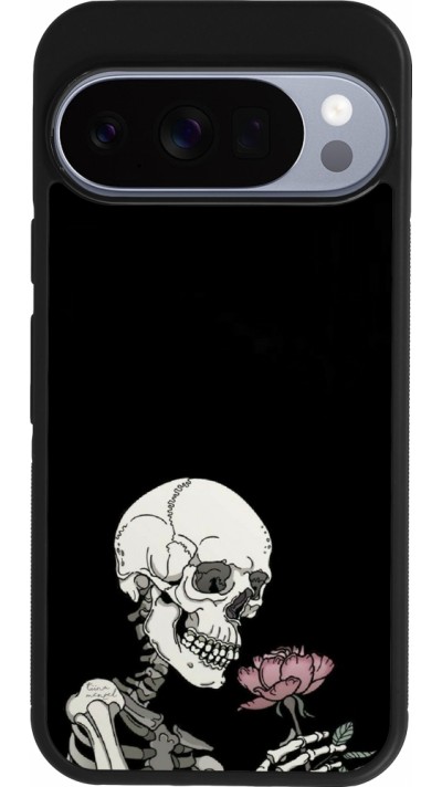 Google Pixel 10 / Pixel 10 Pro Case Hülle - Silikon schwarz Halloween 2023 rose and skeleton