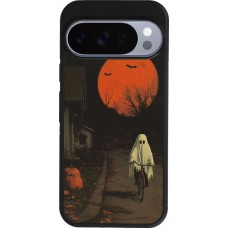 Google Pixel 10 / Pixel 10 Pro Case Hülle - Silikon schwarz Halloween 2025 Ghost on a bicycle