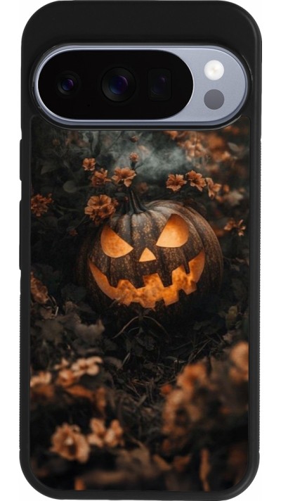 Google Pixel 10 / Pixel 10 Pro Case Hülle - Silikon schwarz Halloween 2025 Pumpkin with flowers