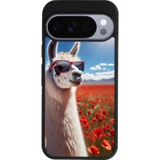 Coque Google Pixel 10 / Pixel 10 Pro - Silicone rigide noir Lama Chic en Coquelicot