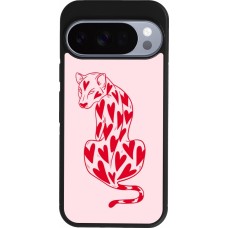 Coque Google Pixel 10 / Pixel 10 Pro - Silicone rigide noir Leopard with hearts 2026
