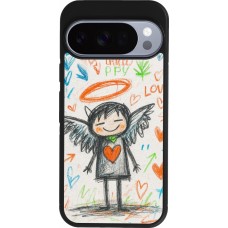 Coque Google Pixel 10 / Pixel 10 Pro - Silicone rigide noir Little Angel Sketch Love
