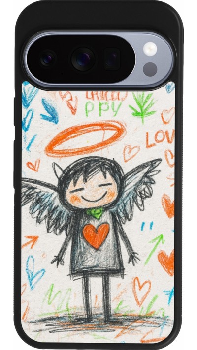 Coque Google Pixel 10 / Pixel 10 Pro - Silicone rigide noir Little Angel Sketch Love