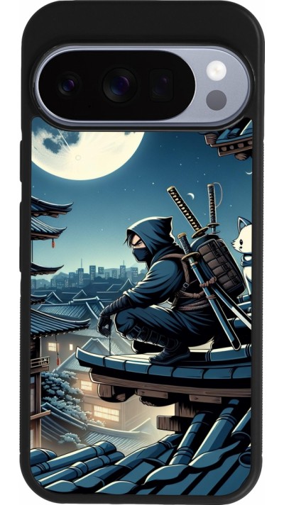 Google Pixel 10 / Pixel 10 Pro Case Hülle - Silikon schwarz Ninja unter dem Mond
