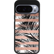 Google Pixel 10 / Pixel 10 Pro Case Hülle - Silikon schwarz Palm trees gold stripes