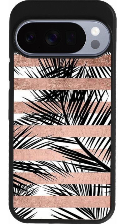 Google Pixel 10 / Pixel 10 Pro Case Hülle - Silikon schwarz Palm trees gold stripes