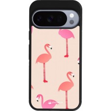 Google Pixel 10 / Pixel 10 Pro Case Hülle - Silikon schwarz Pink Flamingos Pattern
