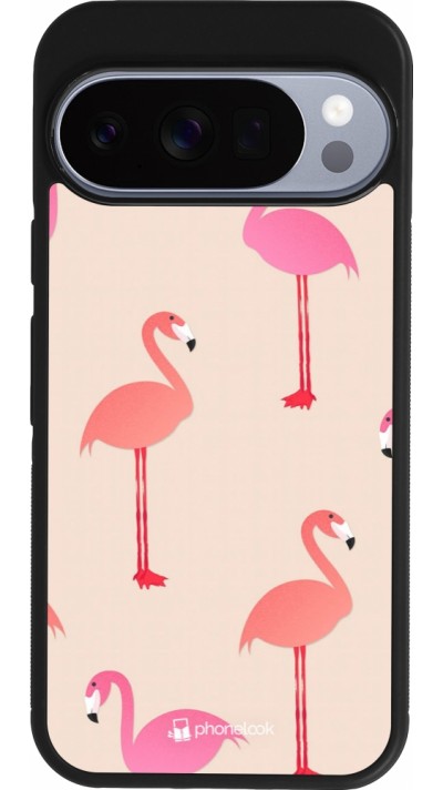 Google Pixel 10 / Pixel 10 Pro Case Hülle - Silikon schwarz Pink Flamingos Pattern