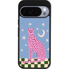 Google Pixel 10 / Pixel 10 Pro Case Hülle - Silikon schwarz Pink leopard with stars 2026