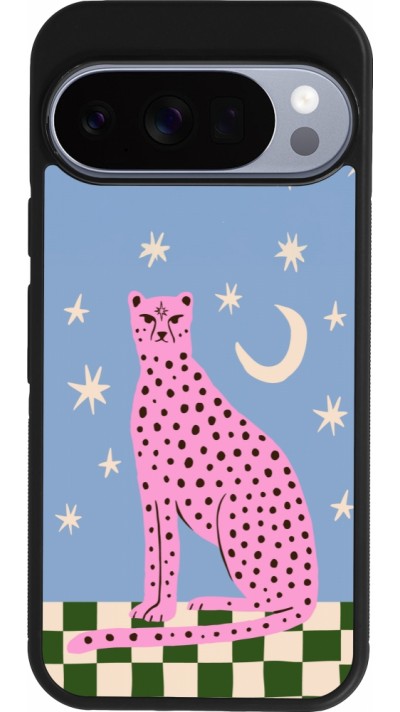 Google Pixel 10 / Pixel 10 Pro Case Hülle - Silikon schwarz Pink leopard with stars 2026