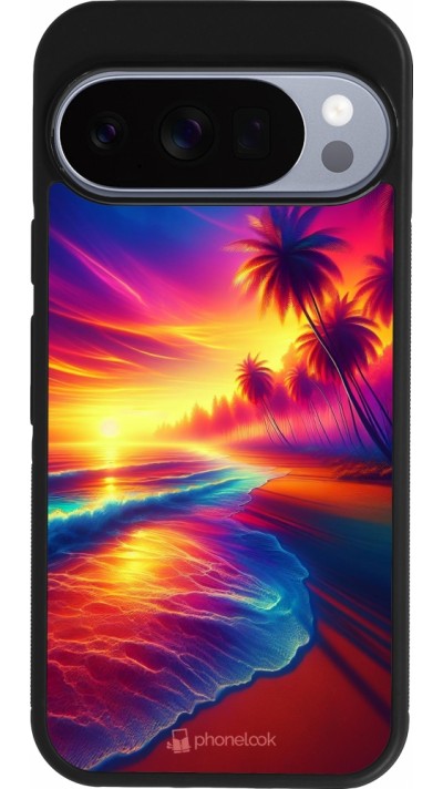 Google Pixel 10 / Pixel 10 Pro Case Hülle - Silikon schwarz Strand Sonnenuntergang auffällig