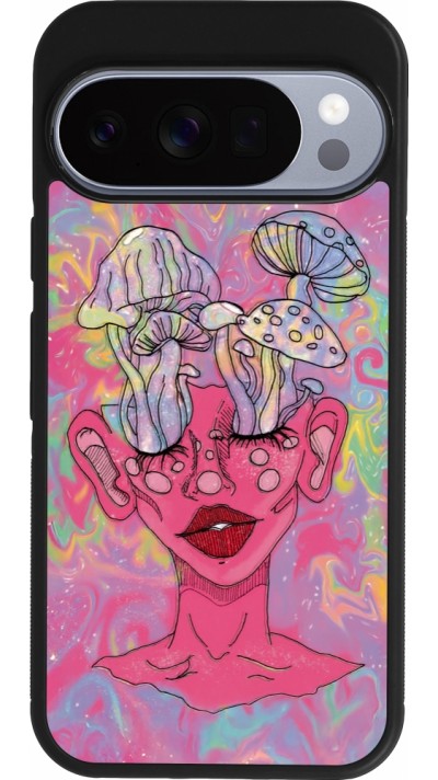 Google Pixel 10 / Pixel 10 Pro Case Hülle - Silikon schwarz Psychedelic pink mushroom