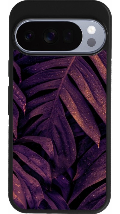 Google Pixel 10 / Pixel 10 Pro Case Hülle - Silikon schwarz Purple Light Leaves