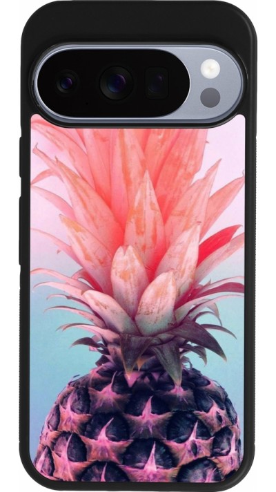 Google Pixel 10 / Pixel 10 Pro Case Hülle - Silikon schwarz Purple Pink Pineapple