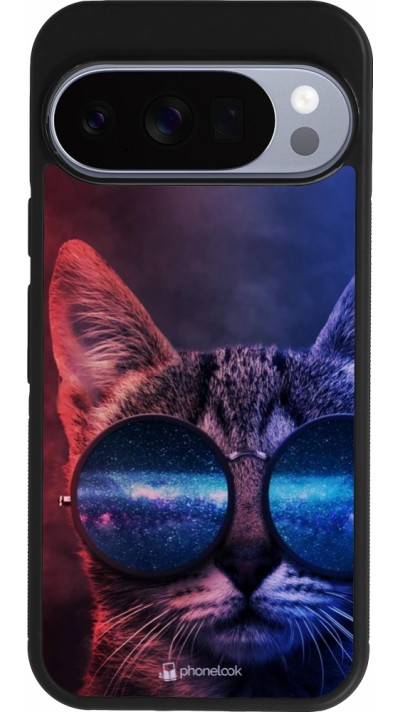 Google Pixel 10 / Pixel 10 Pro Case Hülle - Silikon schwarz Red Blue Cat Glasses